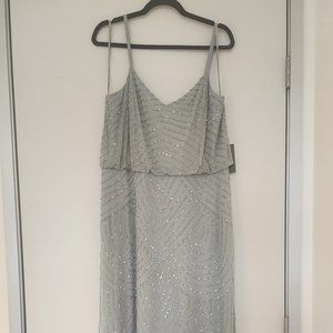 Art Deco Beaded Blouson Gown, Frosted Sage - Adrianna Papell - size 16